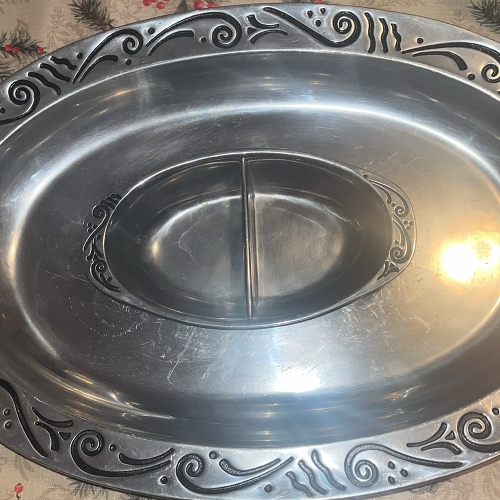 Lenox Silver Divided Serving Bowl with chip n dip  2 piece set Spyro design